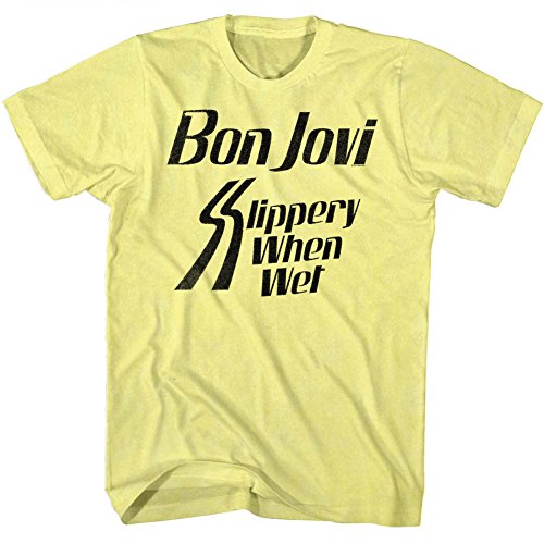 Amazon.com: Bon Jovi T-Shirt Slippery When Wet Yellow Heather Tee
